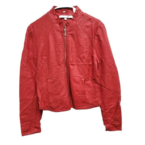 Dkny Jackets & Blazers - DKNY Womens Moto Jacket Large Red Faux Leather Zip Front Biker Chick Streetwear